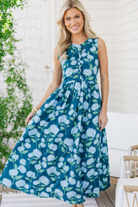 All Together Now Navy Blue Floral Midi Dress