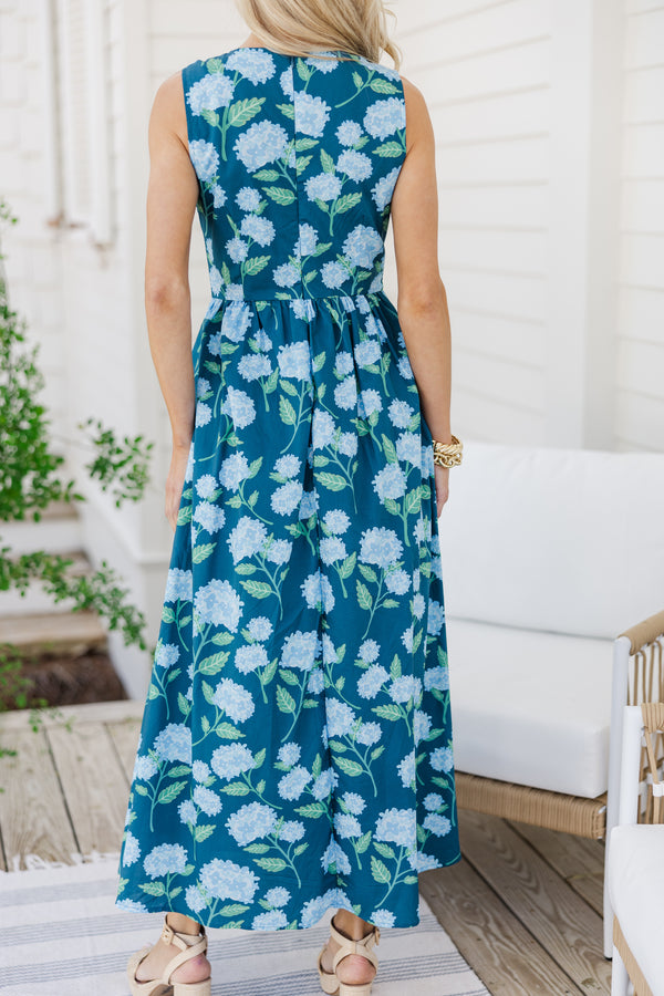 All Together Now Navy Blue Floral Midi Dress