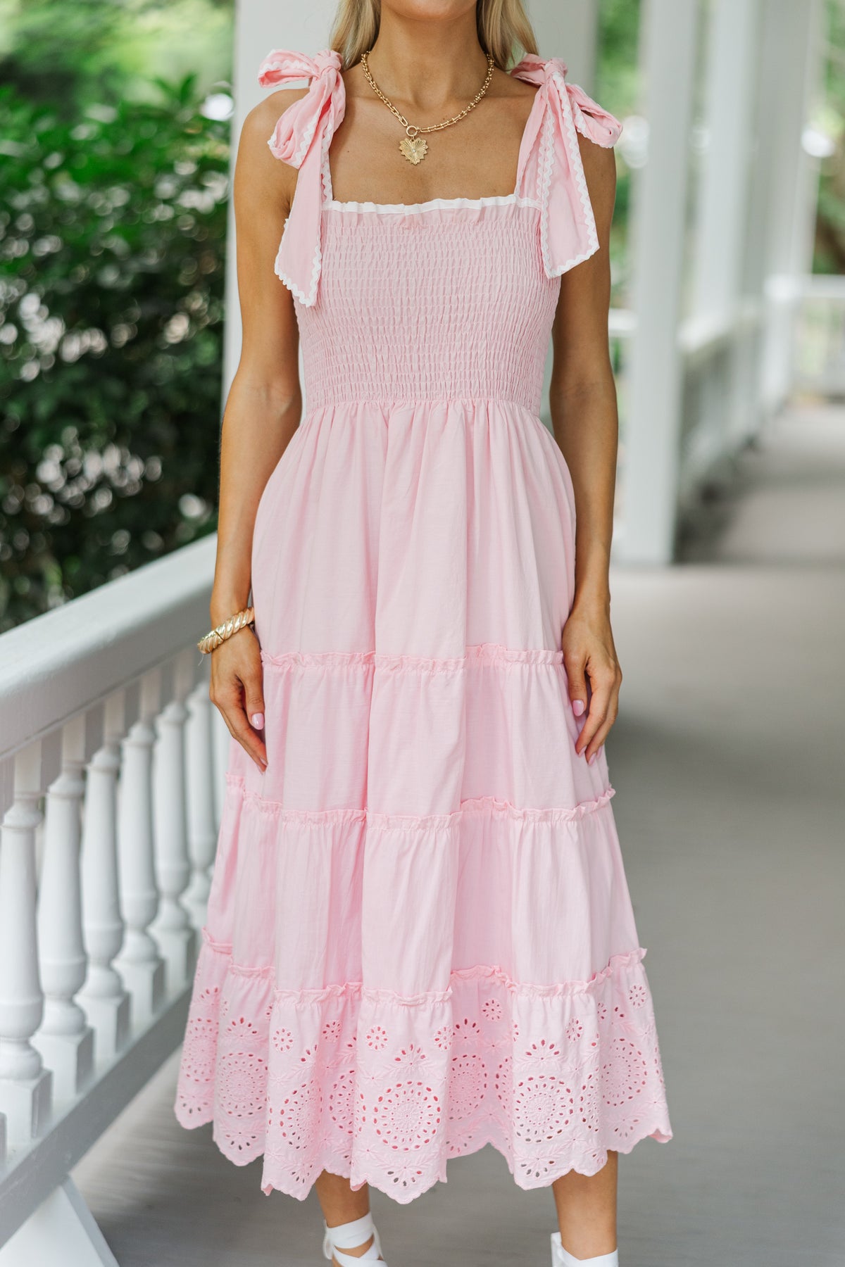On Top Of The World Pink Eyelet Midi Dress – Shop the Mint