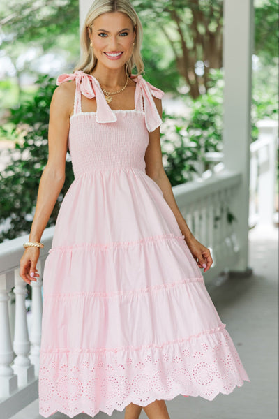 On Top Of The World Pink Eyelet Midi Dress – Shop the Mint