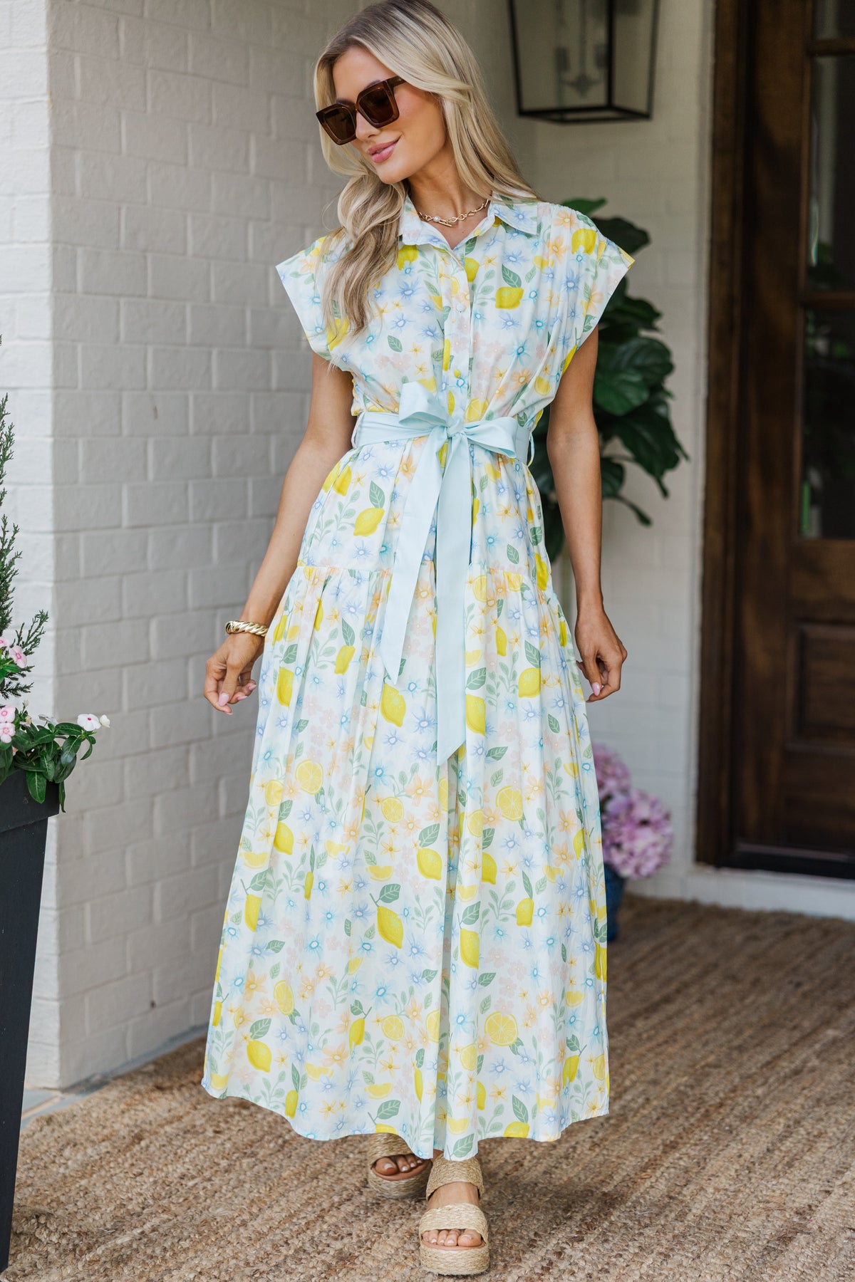 blue and yellow floral maxi dress Thats So Fetch | Alberta Maxi Dress | Blue/Yellow Floral main image 1