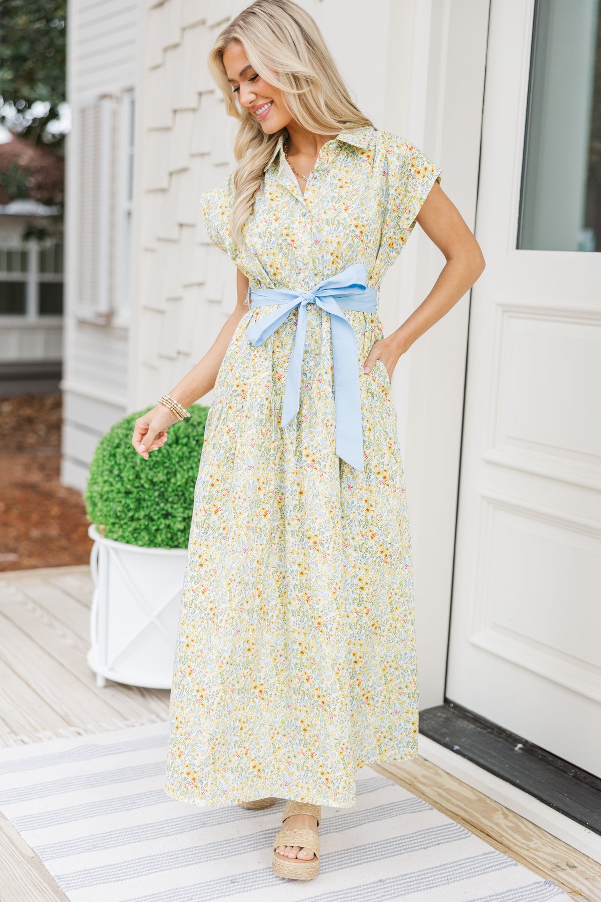 Feeling Inspired Yellow Ditsy Floral Maxi Dress