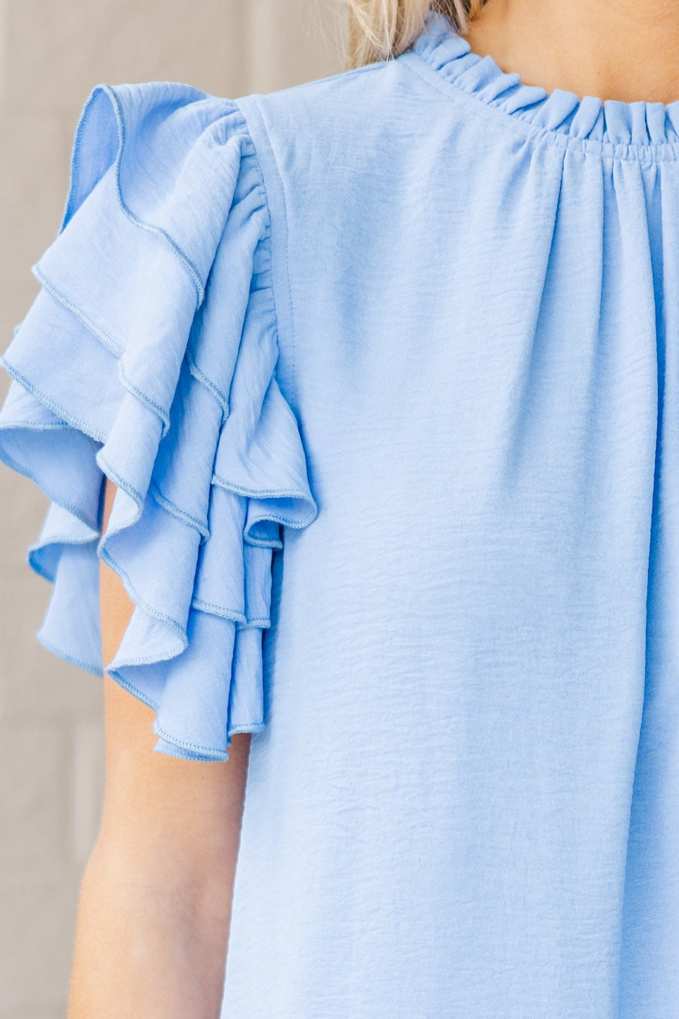 See You Out Light Blue Ruffled Blouse – Shop the Mint
