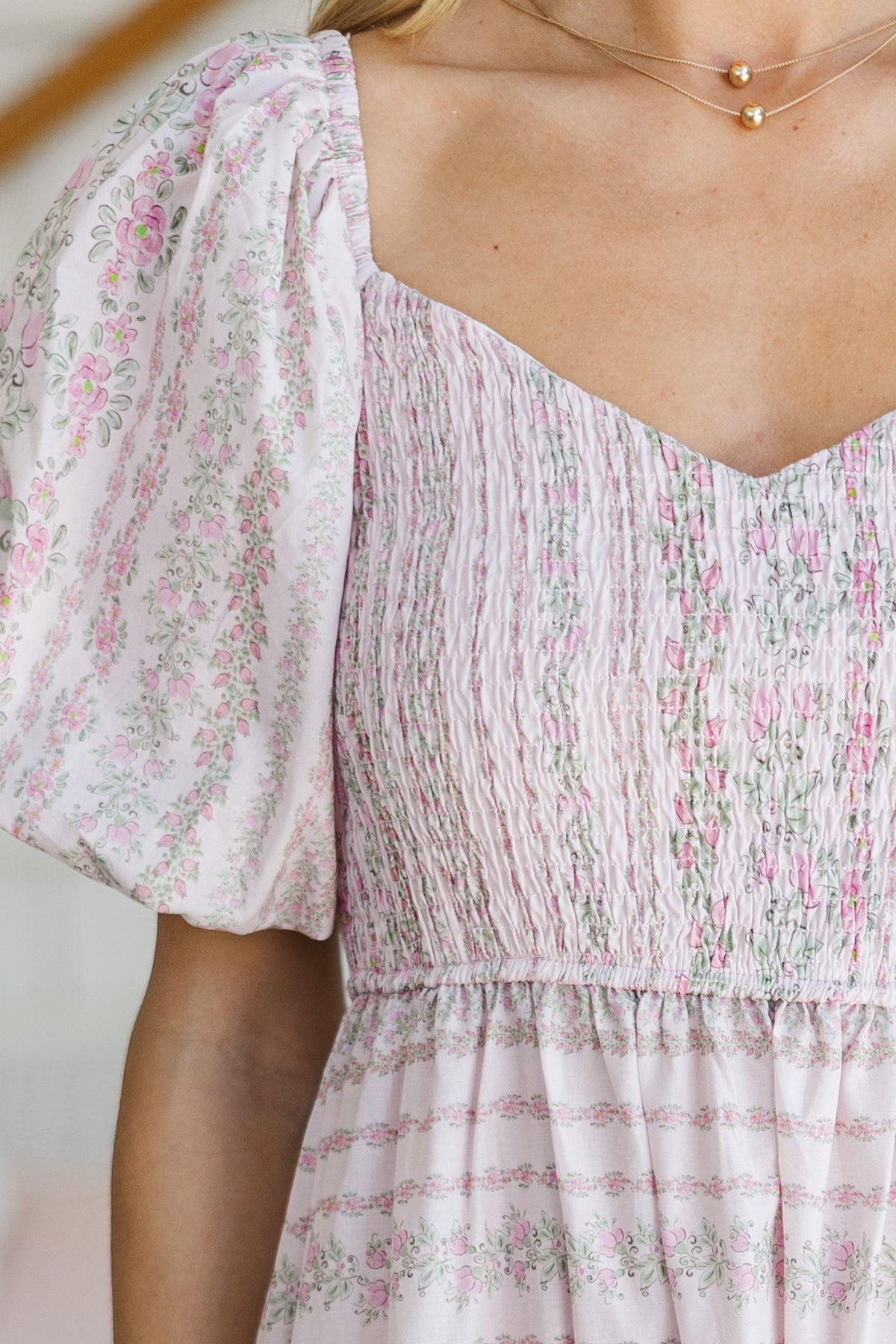 Garden Stroll Blush Pink Ditsy Floral Midi Dress – Shop the Mint