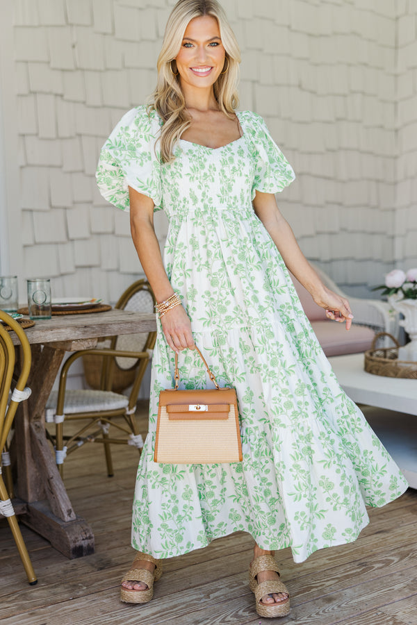 Garden Stroll Green Floral Midi Dress, Medium - The Mint Julep Boutique Garden Stroll Green Floral Midi Dress, Medium - The Mint Julep Boutique