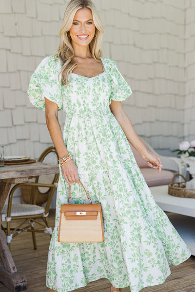 Garden Stroll Green Floral Midi Dress – Shop the Mint