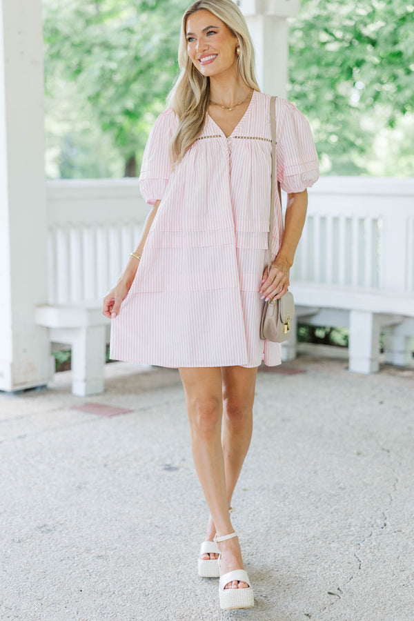 Designed For Joy Pink Striped Pleated Dress