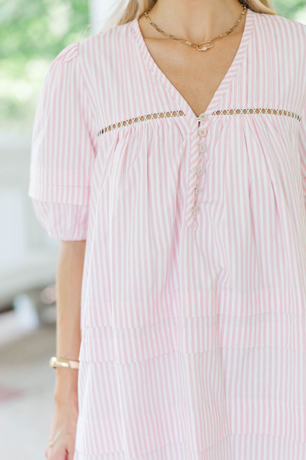Designed For Joy Pink Striped Pleated Dress