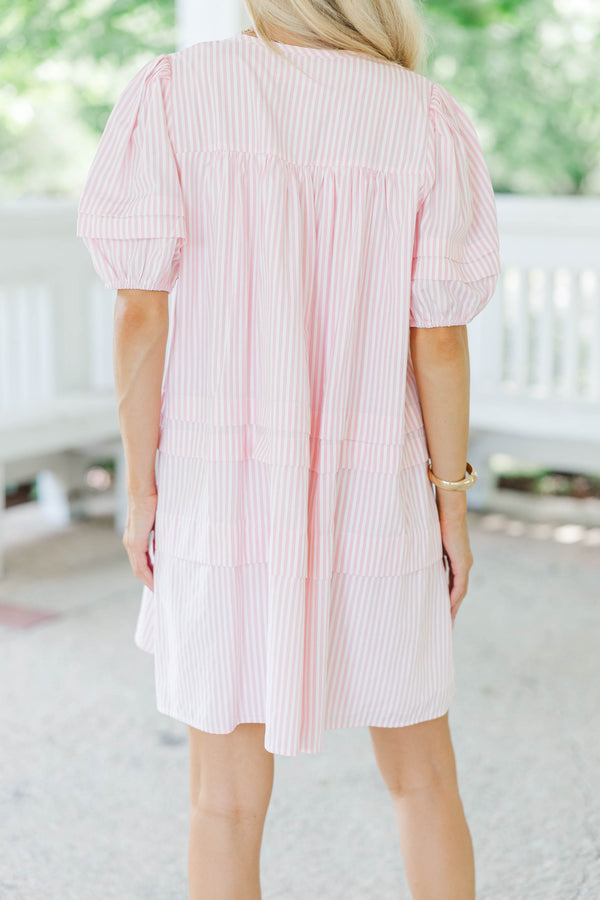 Designed For Joy Pink Striped Pleated Dress