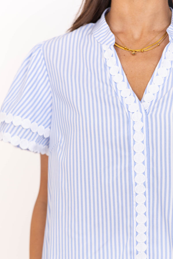 Free To Be You Light Blue & White Rickrack Blouse