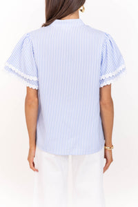 Free To Be You Light Blue & White Rickrack Blouse