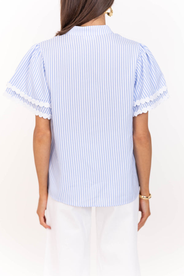 Free To Be You Light Blue & White Rickrack Blouse