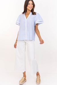 Free To Be You Light Blue & White Rickrack Blouse