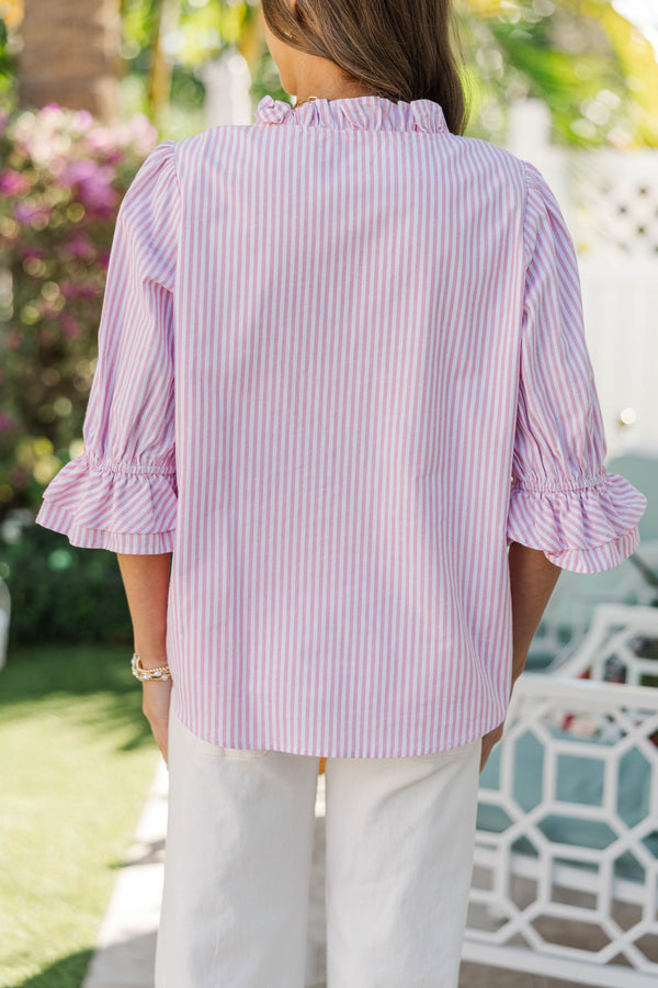 It's Your Turn Pink Striped Blouse
