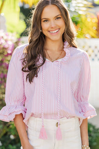 It's Your Turn Pink Striped Blouse