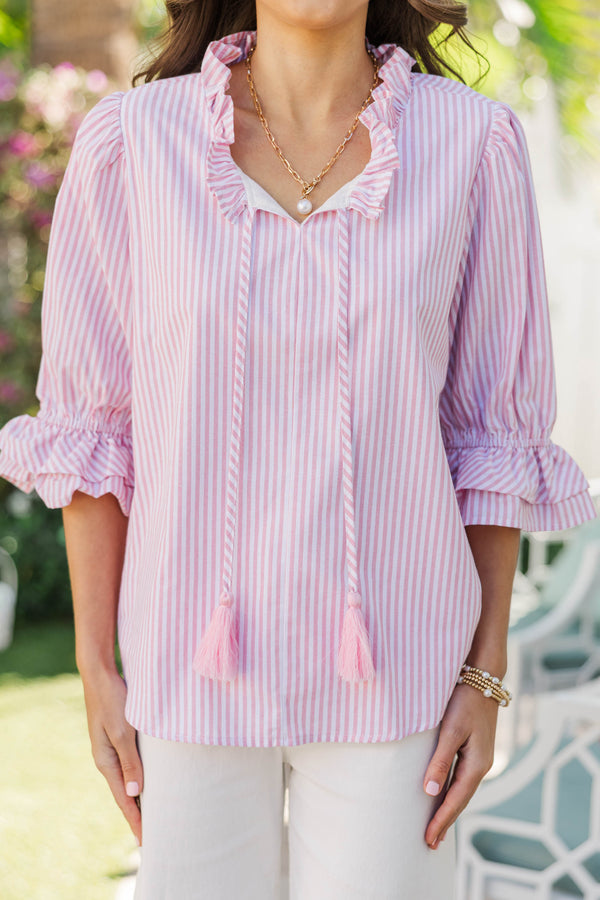 It's Your Turn Pink Striped Blouse