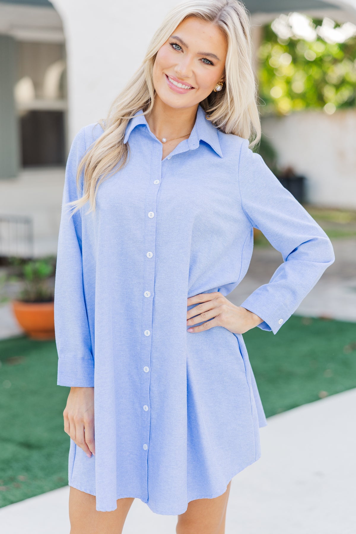 Hanging On Every Word Light Blue Shirt Dress – Shop the Mint