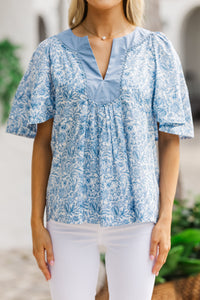 Just A Theory Blue Toile Blouse