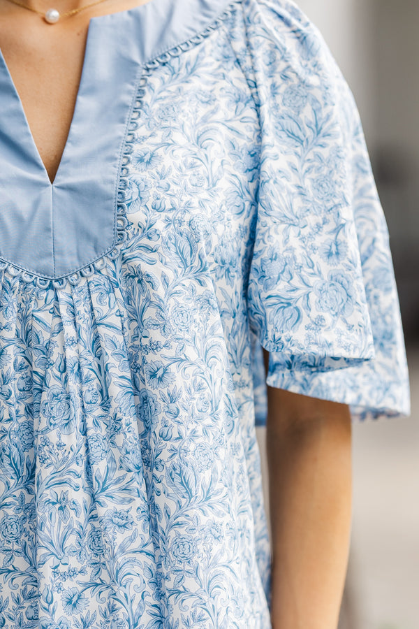 Just A Theory Blue Toile Blouse