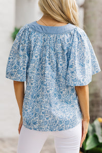 Just A Theory Blue Toile Blouse