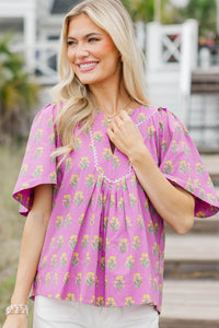 Just A Theory Fuchsia Medallion Blouse