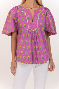 Just A Theory Fuchsia Medallion Blouse