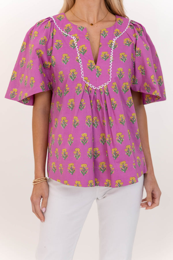 Just A Theory Fuchsia Medallion Blouse
