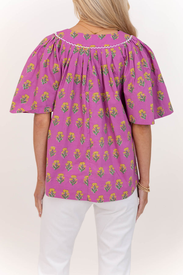Just A Theory Fuchsia Medallion Blouse