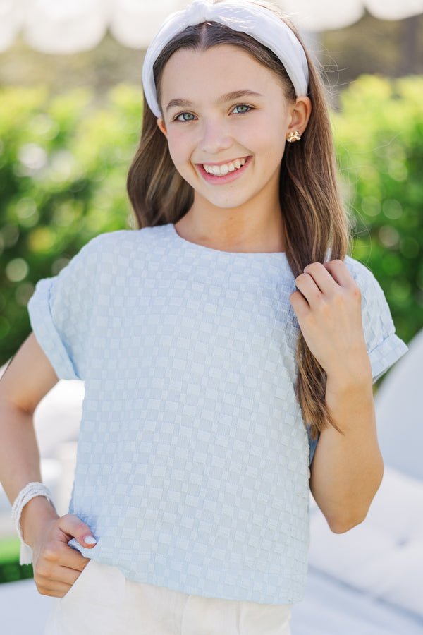 Girls: The Sara Anne Light Blue Textured Tee