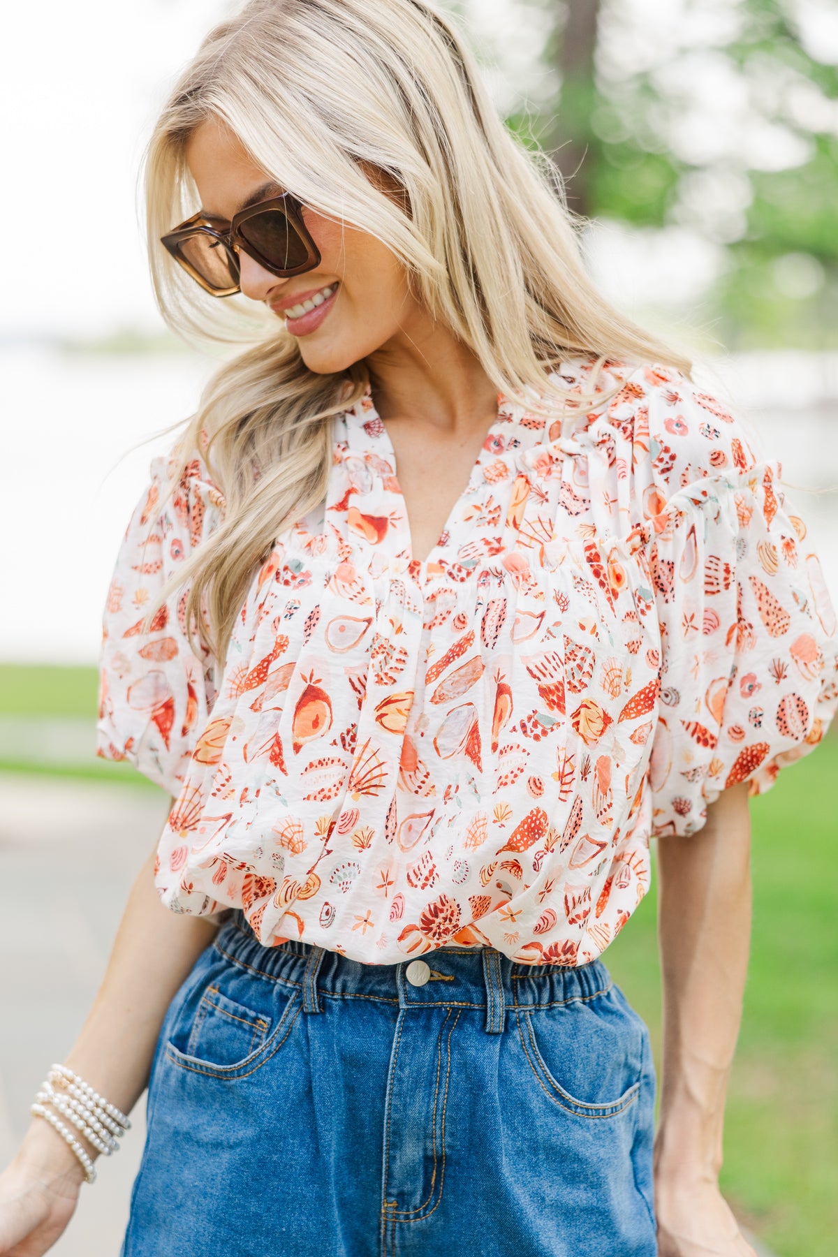 Pull It Together Orange Watercolor Shells Blouse – Shop the Mint