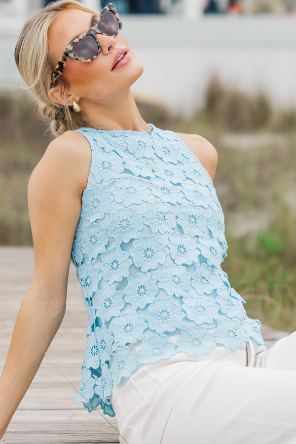 Daily Reminder Light Blue Crochet Tank