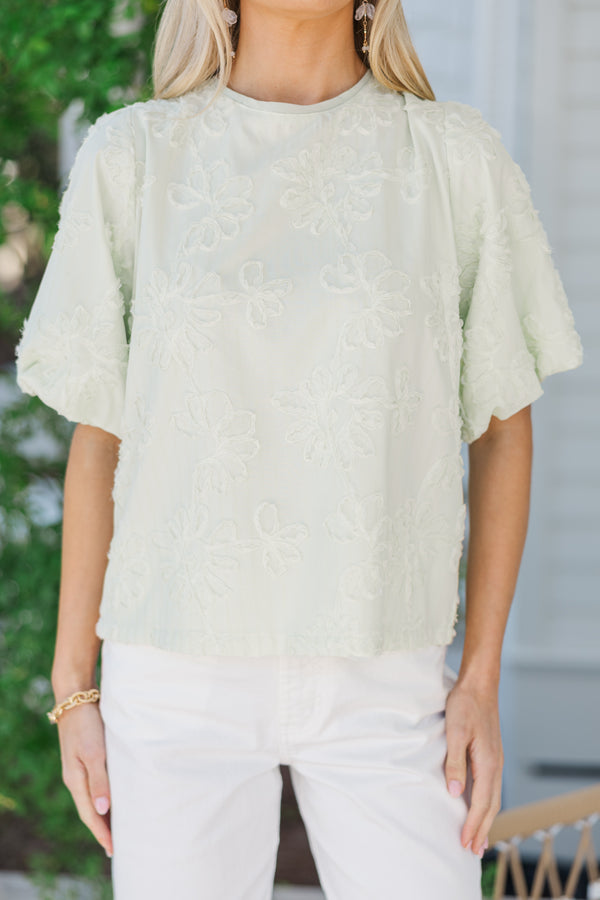 All In Mint Green Textured Floral Blouse