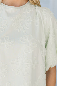 All In Mint Green Textured Floral Blouse