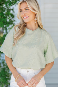 All In Mint Green Textured Floral Blouse