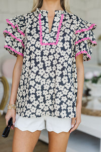 Waiting For Love Black Floral Blouse