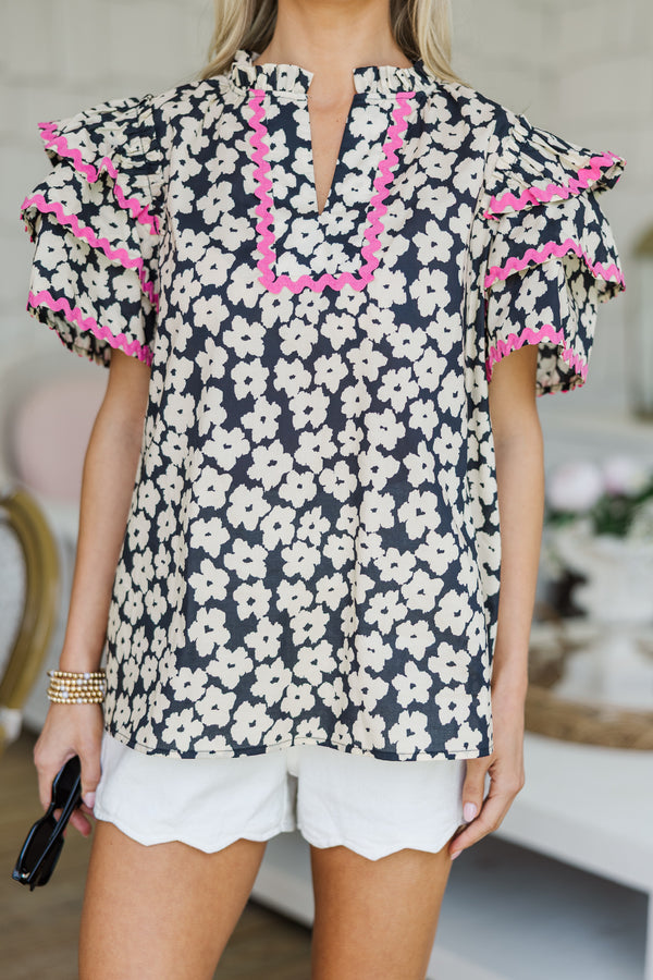 Waiting For Love Black Floral Blouse