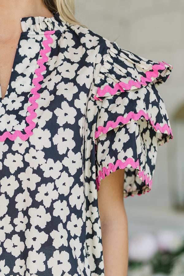 Waiting For Love Black Floral Blouse