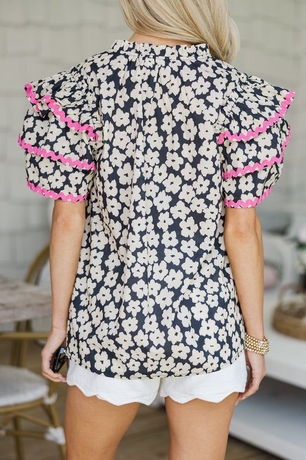 Waiting For Love Black Floral Blouse
