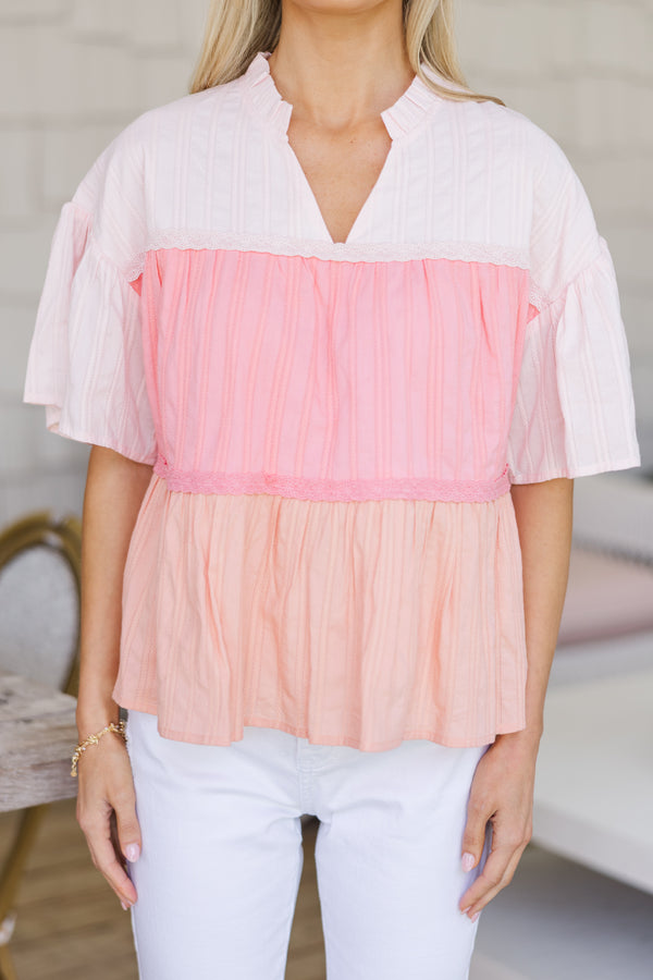 Just Can't Lose Peach Colorblock Blouse