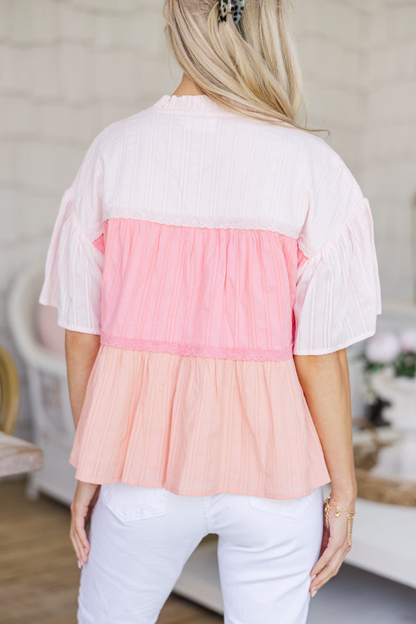 Just Can't Lose Peach Colorblock Blouse
