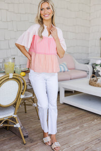 Just Can't Lose Peach Colorblock Blouse