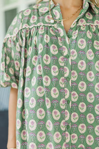 Better Than You Know Green Floral Medallion Puff Sleeve Blouse