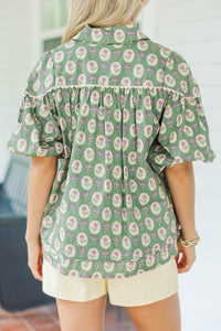 Better Than You Know Green Floral Medallion Puff Sleeve Blouse