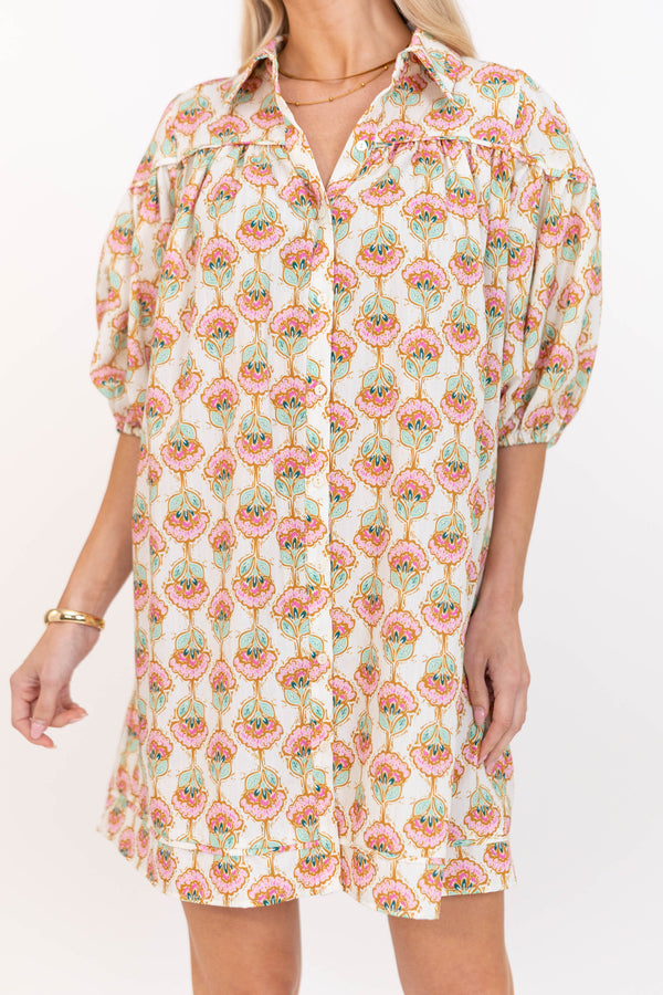 Better Than You Know Cream Floral Puff Sleeve Dress