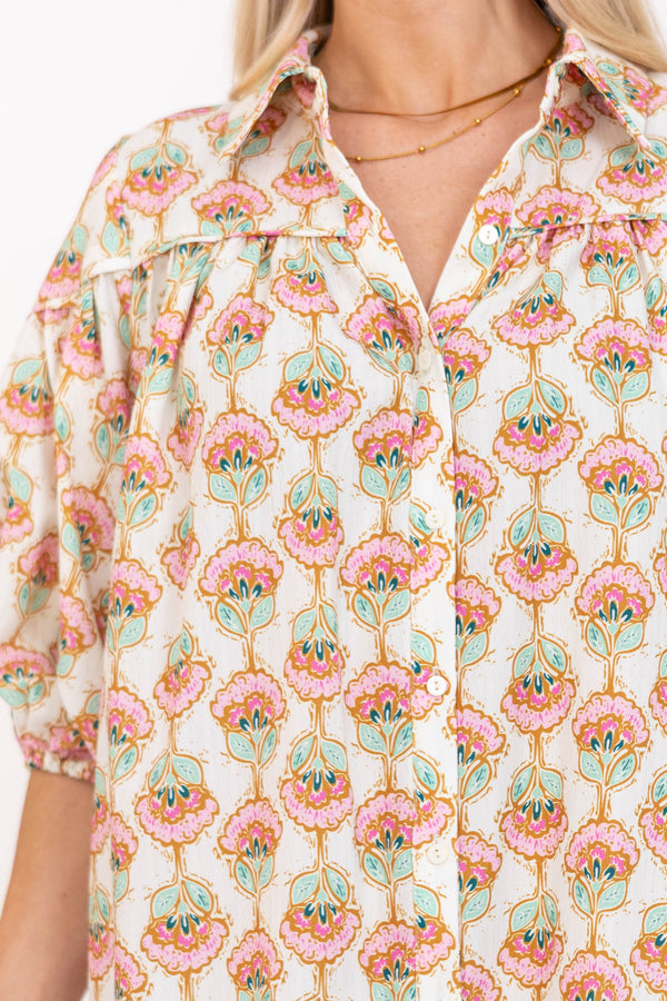Better Than You Know Cream Floral Puff Sleeve Dress