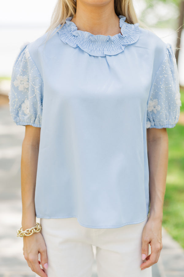 Stay Close Light Blue Textured Blouse