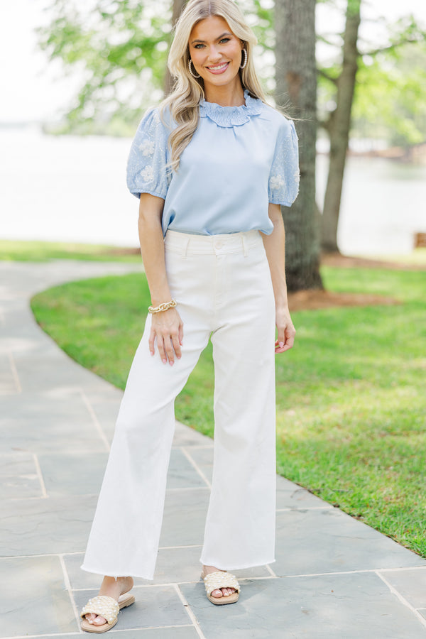Stay Close Light Blue Textured Blouse