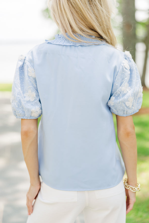 Stay Close Light Blue Textured Blouse