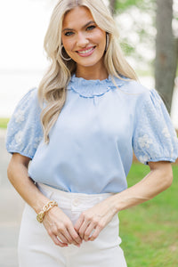 Stay Close Light Blue Textured Blouse