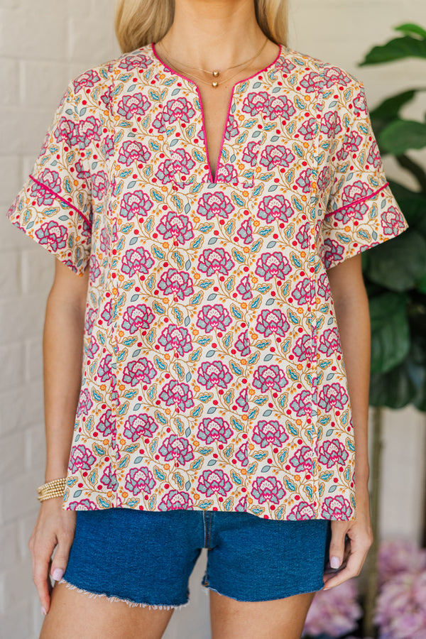 Dreaming In Detail Pink Medallion Blouse